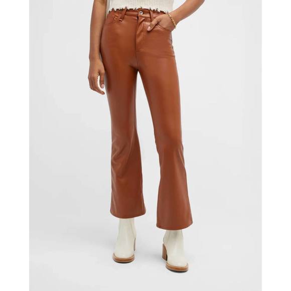 NEW RAG & BONE casey faux leather flare pants in putty brown - Picture 1 of 4